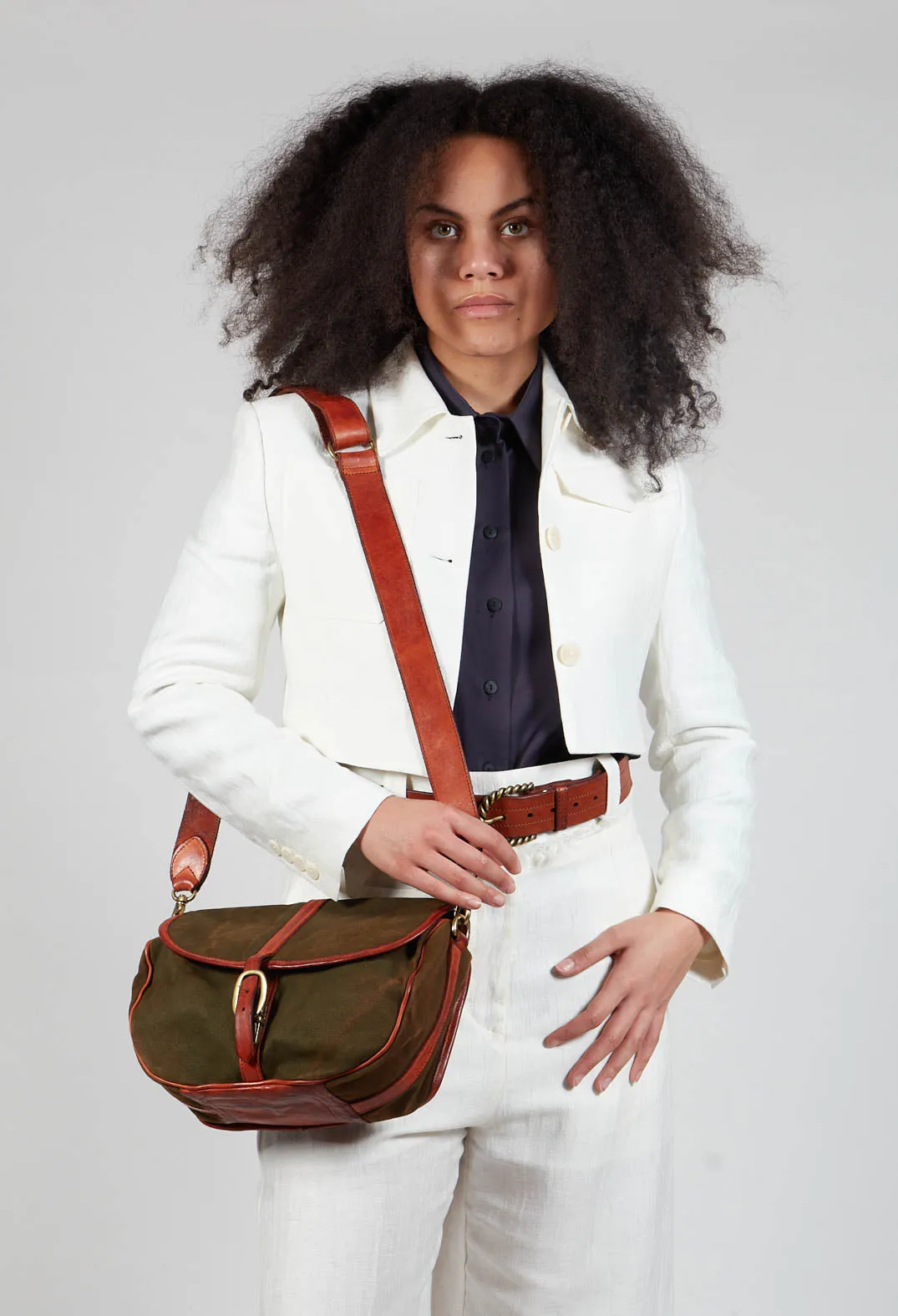 Buckle Bag in Military and Cognac