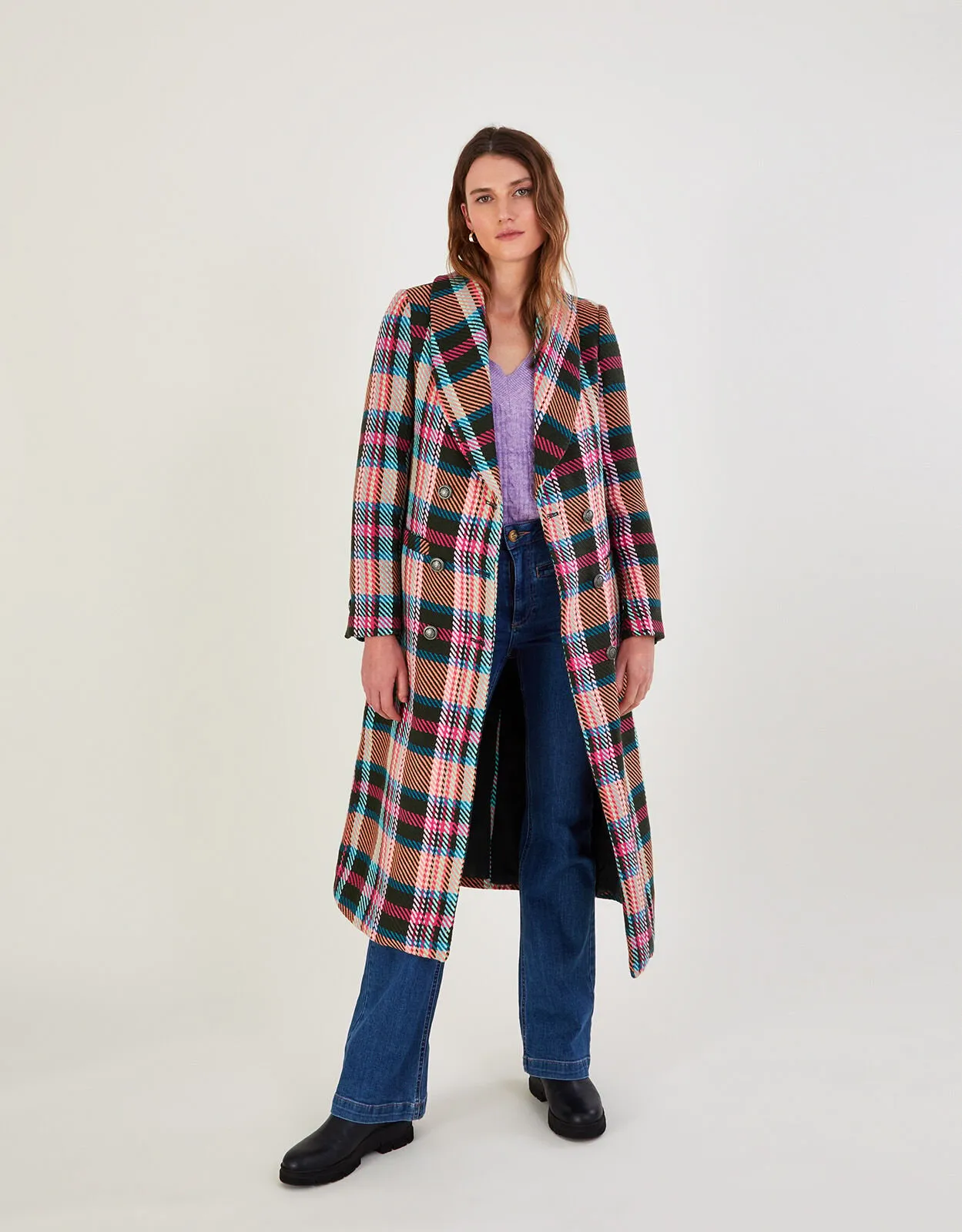 Charlotte Premium Woven Check Coat Multi