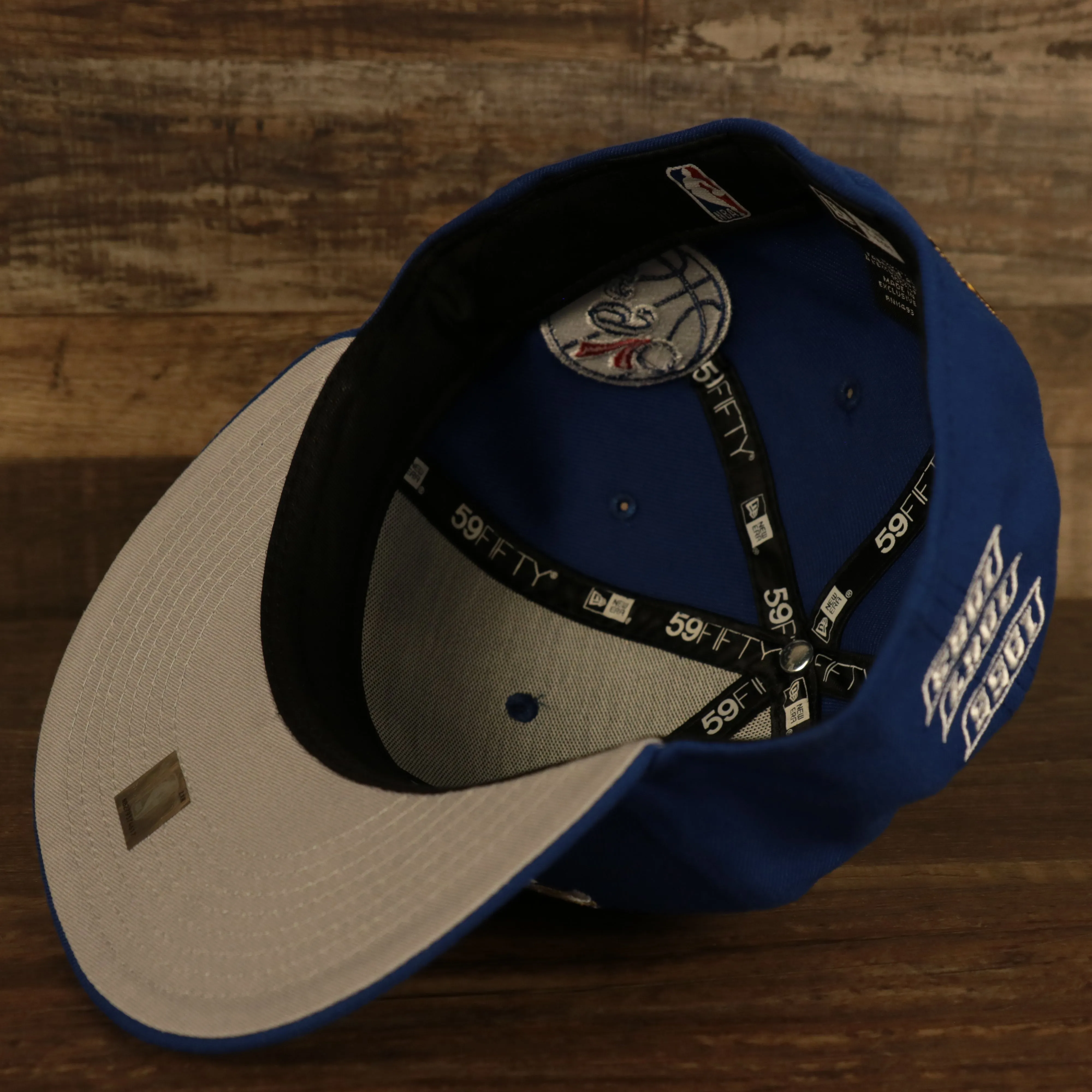 Philadelphia 76ers Championship Rings All Over Side Patch Gray Bottom 59FIFTY Fitted Cap