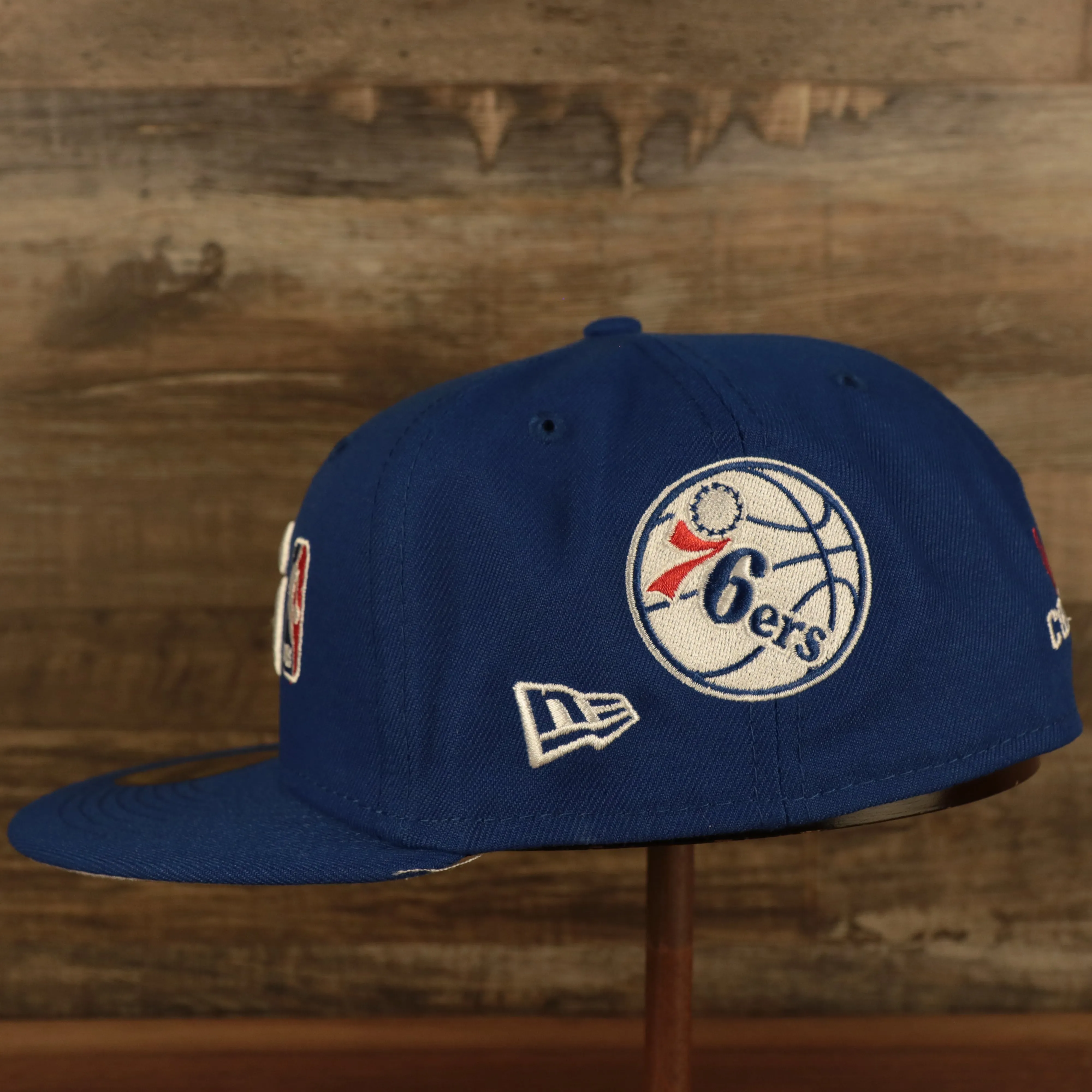 Philadelphia 76ers Championship Rings All Over Side Patch Gray Bottom 59FIFTY Fitted Cap