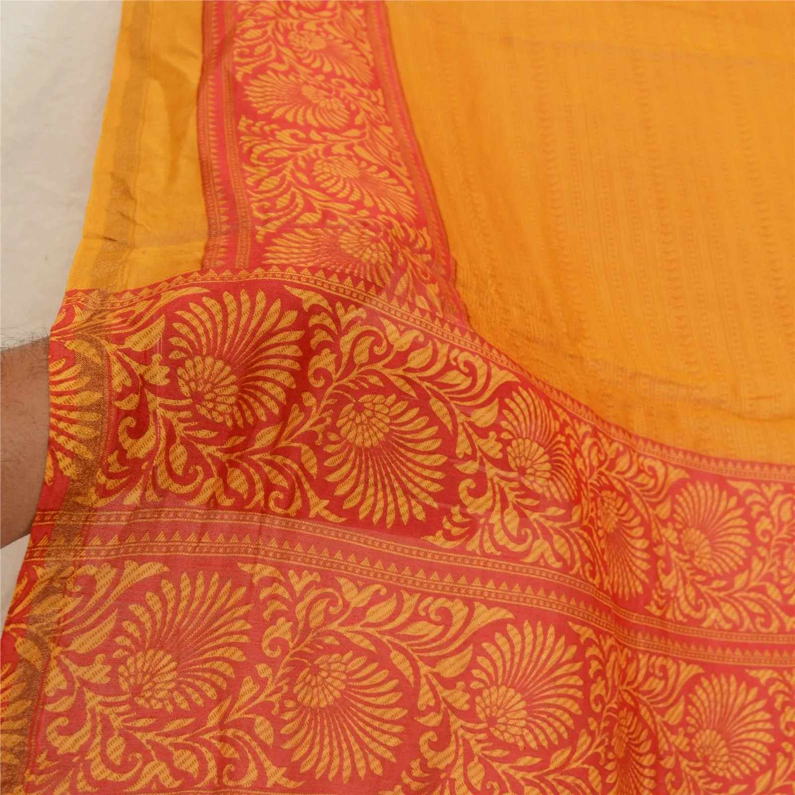 Sanskriti Vintage Long Red/Saffron Dupatta/Stole Blend Silk Printed Wrap Scarves