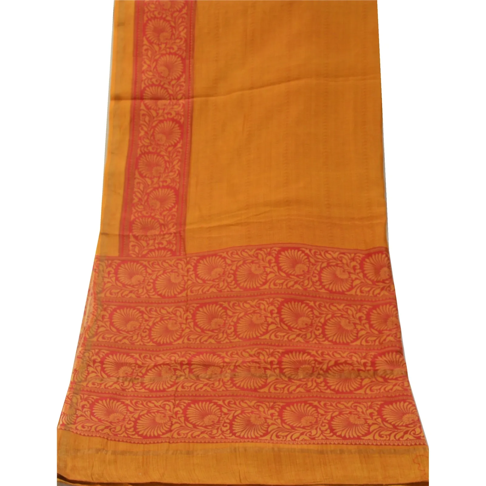 Sanskriti Vintage Long Red/Saffron Dupatta/Stole Blend Silk Printed Wrap Scarves