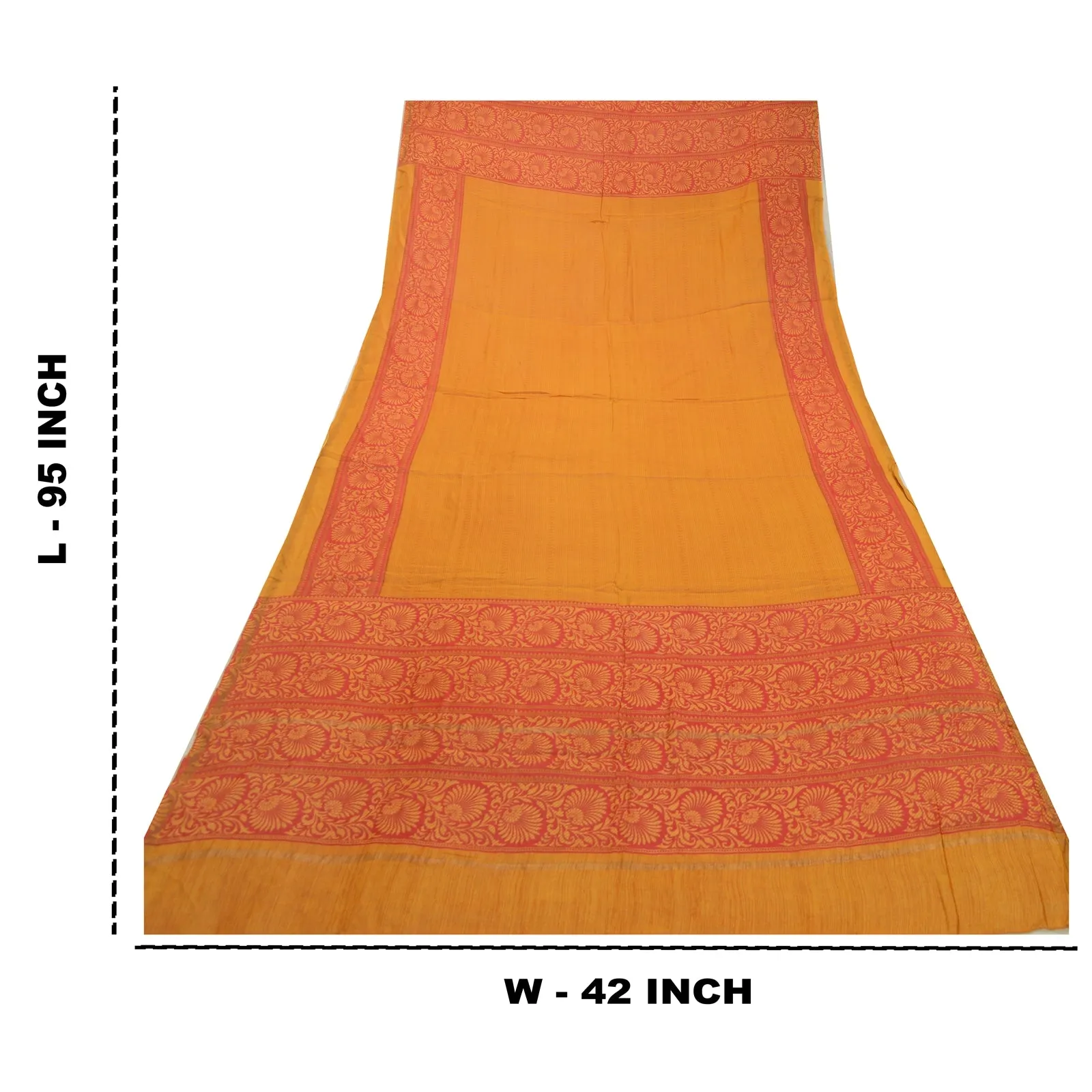 Sanskriti Vintage Long Red/Saffron Dupatta/Stole Blend Silk Printed Wrap Scarves