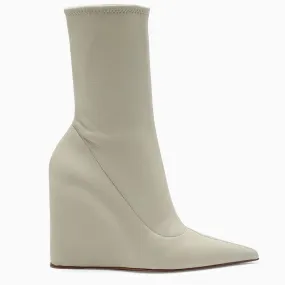 WHITE LEATHER DANIELLE WEDGE BOOTS