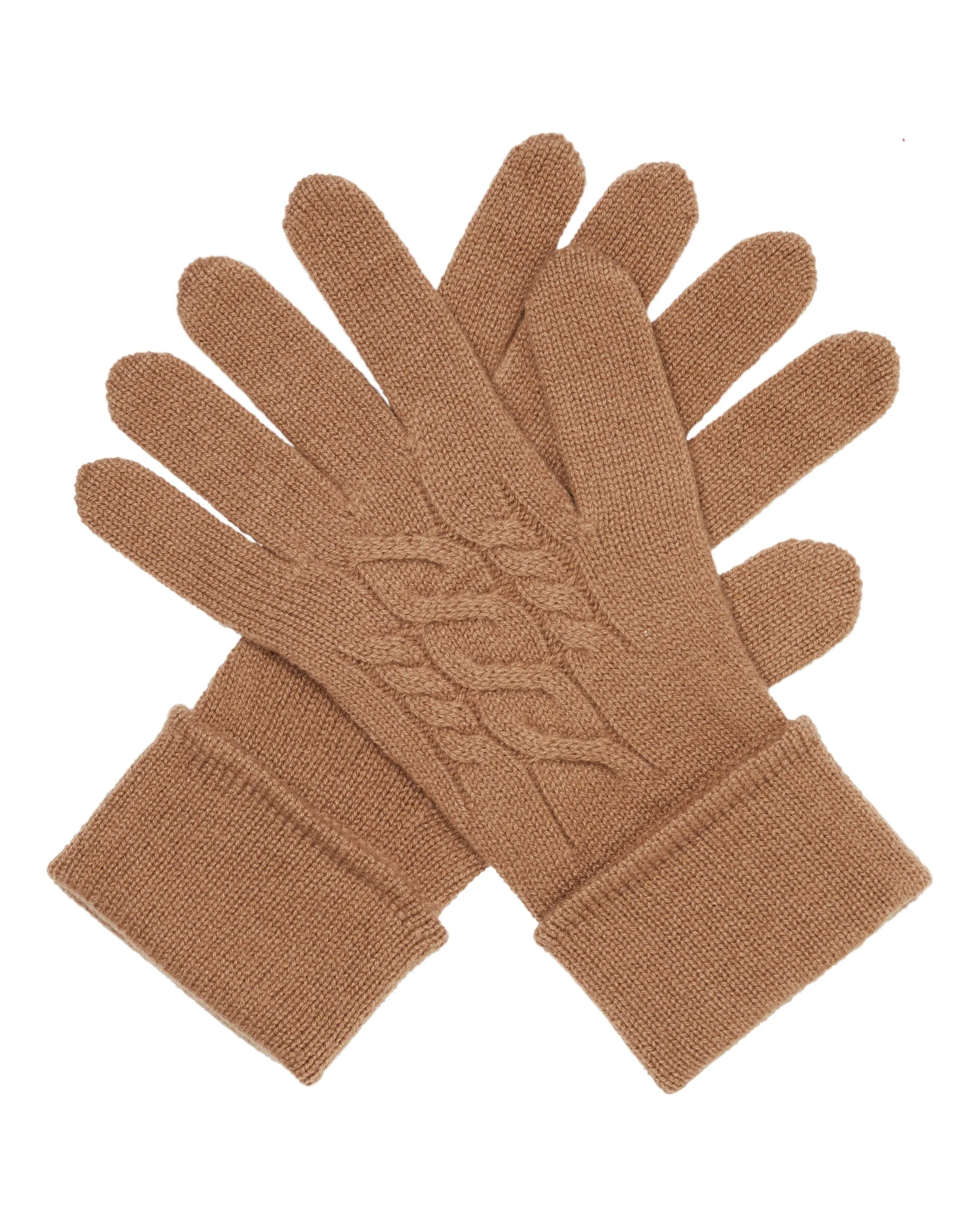 Women's Cable Cashmere Gloves Dark Camel Brown