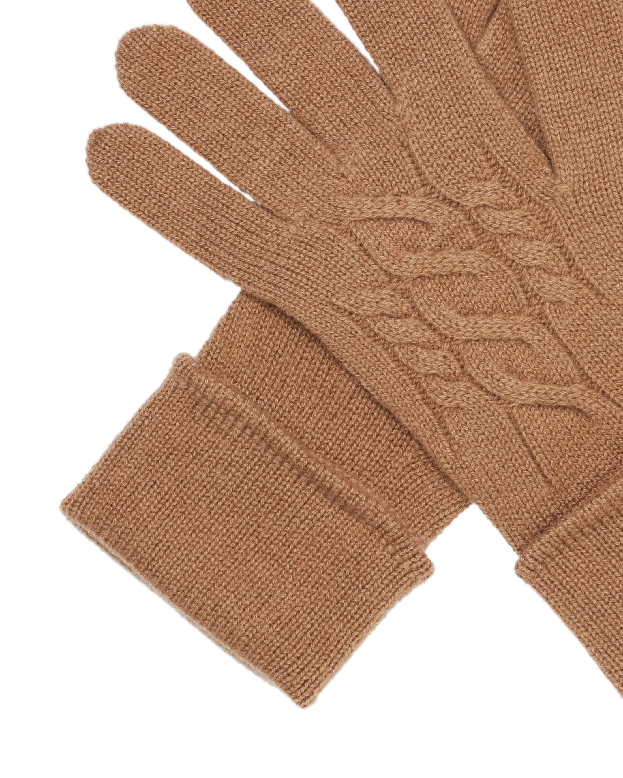 Women's Cable Cashmere Gloves Dark Camel Brown